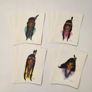 Vintage kleine Indianer Portraits 12 leere Karten Umschläge Gerda Christoffersen Saga - Bild 1 von 16