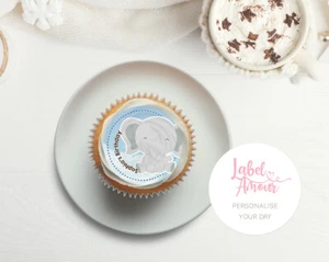 PERSONALISED Text Birthday Party Favour Cupcake Edible Cake Toppers - Elephant - Picture 1 of 3