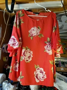 Women’s Size 20 Red Floral Shirt Blouse Top Short Sleeve - Picture 1 of 7