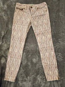 Free People Pink/Cream Chevron Print  Skinny Jeans Ankle Zippers Women's Size 27 - Picture 1 of 9