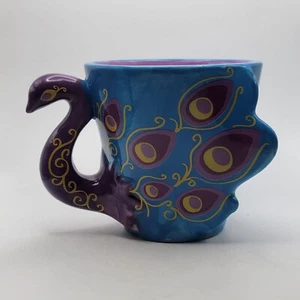 3D Pfau Becher Tasse handbemalt lila rosa Crazing kleiner Chip - Bild 1 von 9