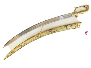 Rajput espada boda ceremonial león caza empuñadura funda latón 38” - Imagen 1 de 10