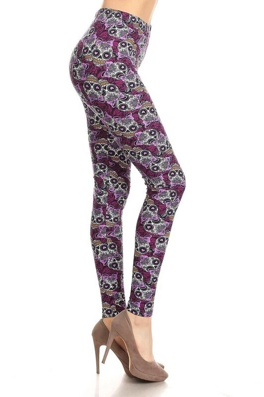 Buttery Soft Leggings High Waisted Plus Size - Purple Sugar Skulls - Image 1 of 1