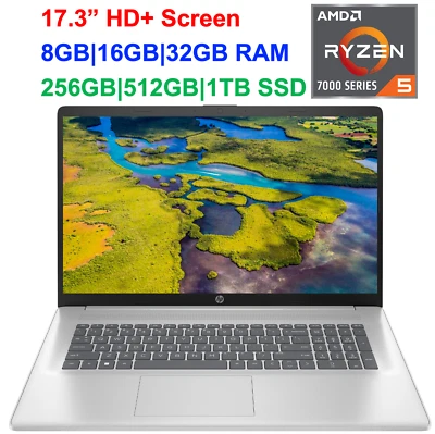 2024 Newest HP 17.3" FHD Laptop, AMD Ryzen 5 7430U, Up to 32GB RAM & 1TB SSD - Image 1 of 4