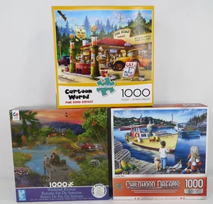 1000 piece Jigsaw Puzzle Lot Nostalgic Country Fishing Gas Station - Picture 1 of 14
