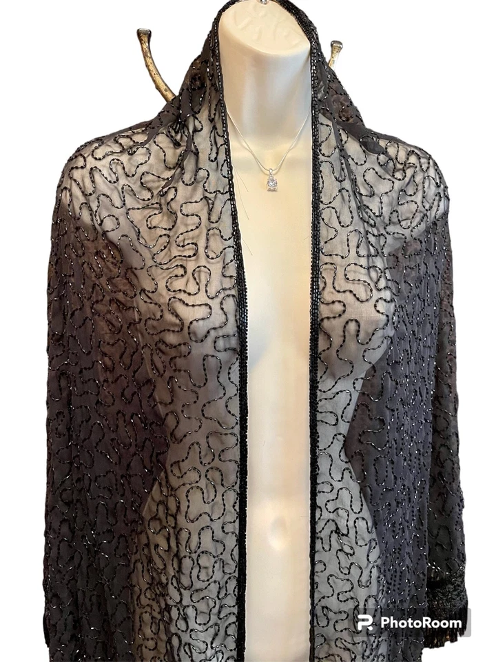Женская винтажная черная шаль из бисера SCALA 1980-е - Изображение 1 из 4
