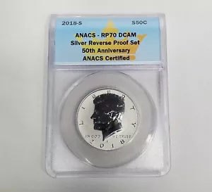 Set PR mezzo dollaro 2018 S Kennedy RP70 DCAM ANACS 50° anniversario - Foto 1 di 2