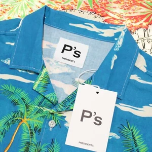 President's NWT Printed Casual SS Button Down Shirt Size M Blue/Multi Hawaiian - Picture 1 of 10