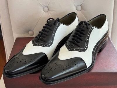 MEZLAN BARRIOS Zapatos de Cuero de Becerro Ascot Genuino Negro/Blanco TALLA 9.0 M Foto 1 de 4