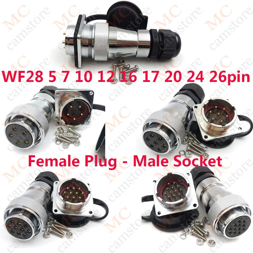 WF28 5-26pin IP67 Circular Connectors Male & Female Aviation Socket/Plug Inline - Image 1 of 4