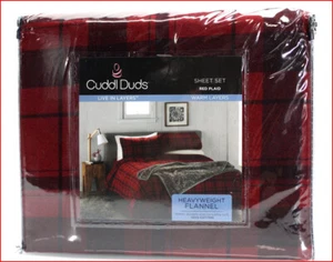 Cuddl Duds Heavy Weight 100% Cotton FLANNEL Sheet Set - Red Black Plaid ๐NEW๐ - Picture 1 of 7