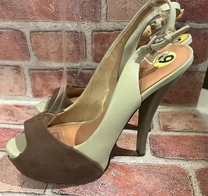 GWEN STEFANI'S L.A.M.B. TAUPE LEATHER & BROWN SUEDE PLATFORM NOMAD PUMPS 9M - Picture 1 of 8