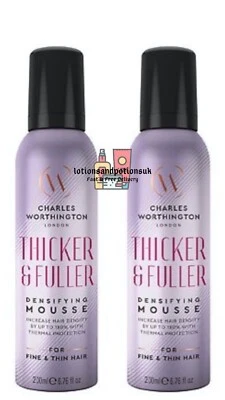 2 x Charles Worthington THICKER & AND FULLER Densifying Mousse 200ml