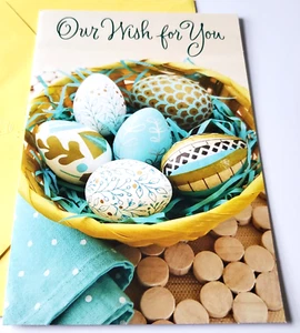 Tarjeta de felicitación sello de Pascua Nuestro deseo para ti huevos en cesta - Imagen 1 de 3