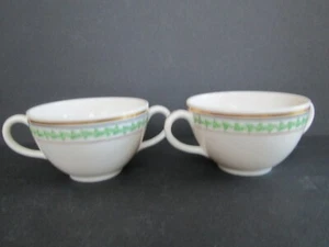 2 Vintage Lamberton Scammell Elfenbein Design Patentiert 2 Henkel Kaffeetasse Grün/Gold Tr - Bild 1 von 4