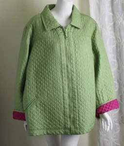 NWT Quacker Factory Sz 2X Pink Green Quilted 100% Silk Jacket Coat Beautiful - Picture 1 of 7