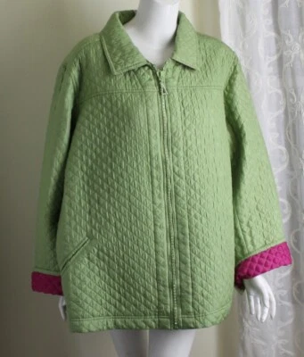 NWT Quacker Factory Sz 2X Pink Green Quilted 100% Silk Jacket Coat Beautiful - Image 1 of 4