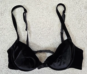 Vintage Victoria Secret Bra 32B Gold Tag Black Velvet Lined Underwire - Picture 1 of 9