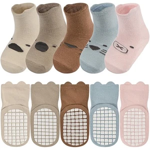 Baby Toddler Non Slip Socks with Grips Infant Socks for Kids Girls Boys 5 Pai... - Picture 1 of 7