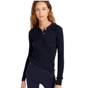 J.CREW DAMEN Polopullover Rüschen Kragen gerippt Merinowolle XL dunkelblau BB389 - Bild 1 von 7