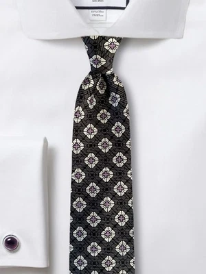 Jos A Bank gravata de seda italiana cinza lilás diamante floral medalhão Itália nova sem etiquetas - Imagem 1 de 4