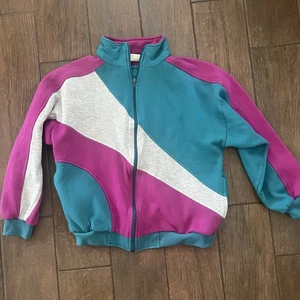 Vintage Teal Purple White 90s Moda Club Zippered Jacket size M - Picture 1 of 6