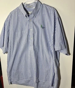 Vintage Sahara Mountain Lake Shirt XXL Blue White Stripe Hong Kong 80s Cotton - Picture 1 of 18