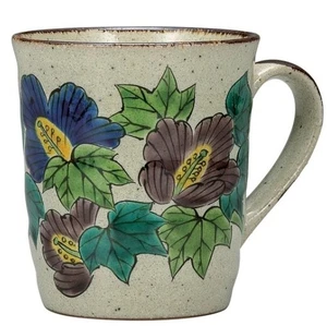 Kutani yaki ware Pottery Mug Cup Japanese Tea Cup Colorful Hibiscus Flower Japan - Picture 1 of 4