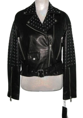 Bagatelle NYC STUDDED Leather BIKER MOTORCYCLE Jacket Women S Black MSRP$379 NWT - Image 1 of 4