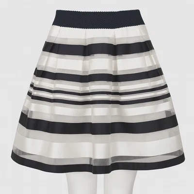 Falda para mujer Esley a rayas línea A L negra blanca plisada forrada fiesta elegante Foto 1 de 4