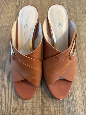 Andrew Geller "Birdie" Correa Entrecruzada Mulas Tacón Bloque Para Mujer 11 Usado en Excelente Condición Foto 1 de 4