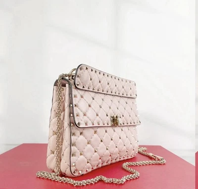 Bolso de Hombro Valentino Rockstud Spike Mediano Cuero Rosa Foto 1 de 4