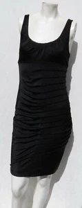 BEBE Black Stretch Slinky Pleated Scoop Neck Knee Sexy Bodycon Dress size M EUC - Picture 1 of 5