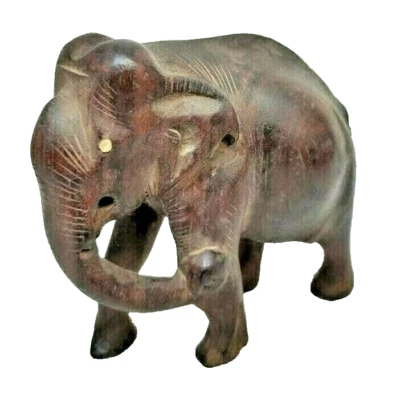 Estatua de elefante de madera anhelada a mano de madera antigua vintage rara de 1930 Foto 1 de 4