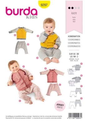 Burda Style Sewing Pattern 9297 Babies’ Casual Raglan Sleeve Jackets & Bottoms - Image 1 of 4