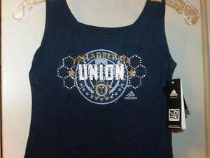 MLS;ADIDAS PHILADELPHIA UNION GIRLS YOUTH STRAP TOP SOCCER FUTBOL BLU WHI GD NWT