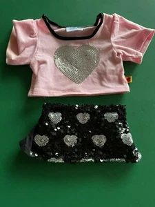 Build a Bear Full Size Clothing - Pink & Black Sequin Heart Skirt Set - Bild 1 von 1