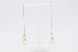 Vintage 14K Two-Tone Gold 3" Dangling Teardrop Earrings w/ Cable Chains - Picture 1 of 8