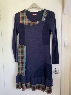 Joe Browns Size 10 Blue And Check Pattern Dress/ Lace Detail - Image 1 of 4