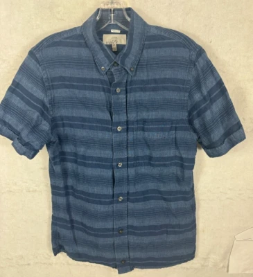Jack Spade Men S Linen Blue Shirt Stripe Short Sleeve Button Up Warren Street NY - Image 1 of 4