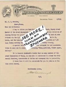 1901 GALVESTON TEXAS F M Gilbough GRAND COMMANDERY CABALLEROS TEMPLARIOS membrete - Imagen 1 de 1