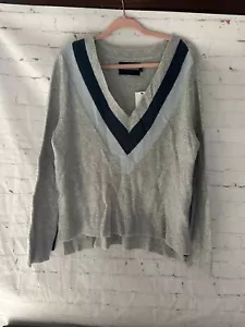 Calvin Klein Chevron Varsity Stripe V Neck Sweater L NWT - Picture 1 of 12