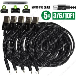  5 Pack Lot 3/6/10Ft Micro USB Cable Fast Charger For Samsung Android Charging - Picture 1 of 10