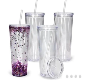 24oz Blank Snowglobe Tumbler Cup Pre Drilled Acrylic BPA free 4 Pack UK SELLER - Picture 1 of 2