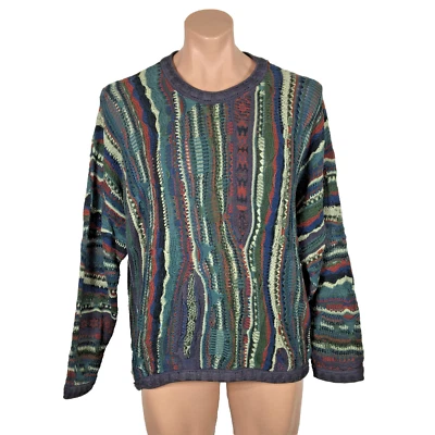 VTG 90s COOGI Australia Cosby BIGGIE-MCGREGOR sweater M VAPORWAVE Jewel Tones - Image 1 of 4