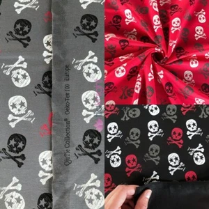 French Terry Cotton Lycra Jersey 4 Way Stretch Oeko-Tex 100% Fabric- Skulls - Picture 1 of 8