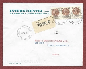 raccomandata per Stoccolma storia postale Siracusana striscia di 3 lire 100 1975 - Foto 1 di 2