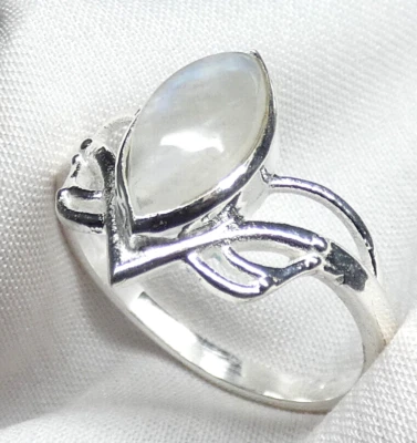 🌙 Mondstein Ring 925 Silber • Blatt-Design • Gr.54 (17,2) • Edel & Zart 💙 - Bild 1 von 4
