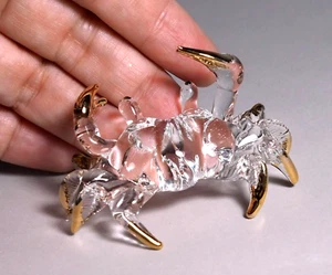 Crab hand blown clear art glass figurine gold trim 2.45 inch Gift decor - Picture 1 of 11