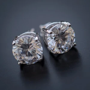 14k Men's Sterling Silver White Gold Plated Iced Cz Screw Back Stud Earrings - Picture 1 of 4